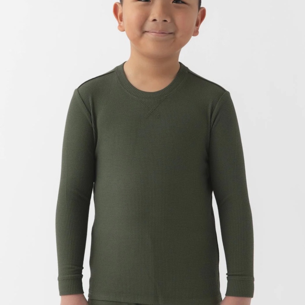 NWT COZY EARTH Childrens Bamboo Waffle Knit Olive Base Layer Set, Unisex Sz 9/10 - Picture 4 of 9
